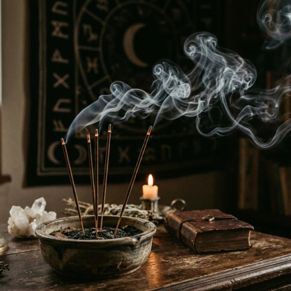 Parfum Encens représenté par de l'encens, de la fumée, ésotérique et mystique