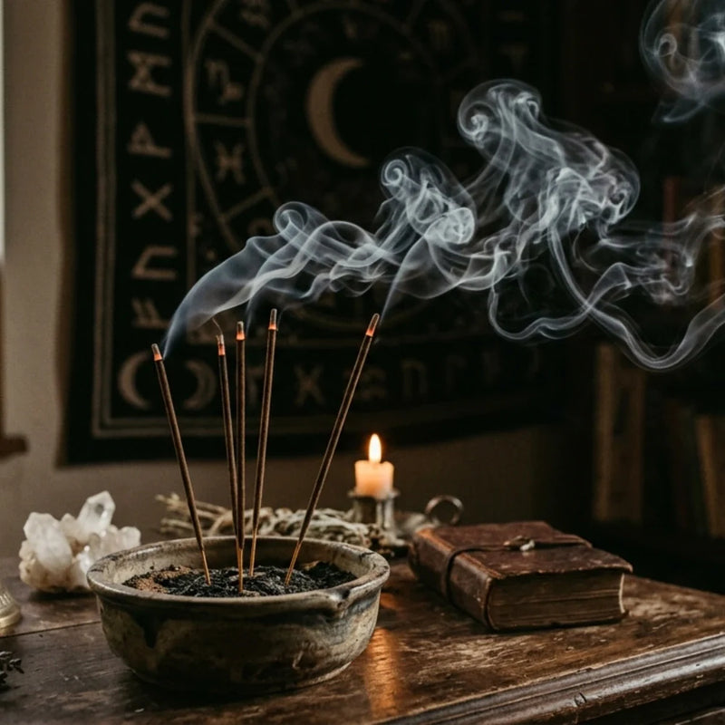 Parfum Encens représenté par de l'encens, de la fumée, ésotérique et mystique