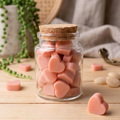 Minis fondants parfumés coeurs couleur pêche, ambiance chaleureuse et cocooning, cire de soja, parfums de grasse, made in france, carcassonne