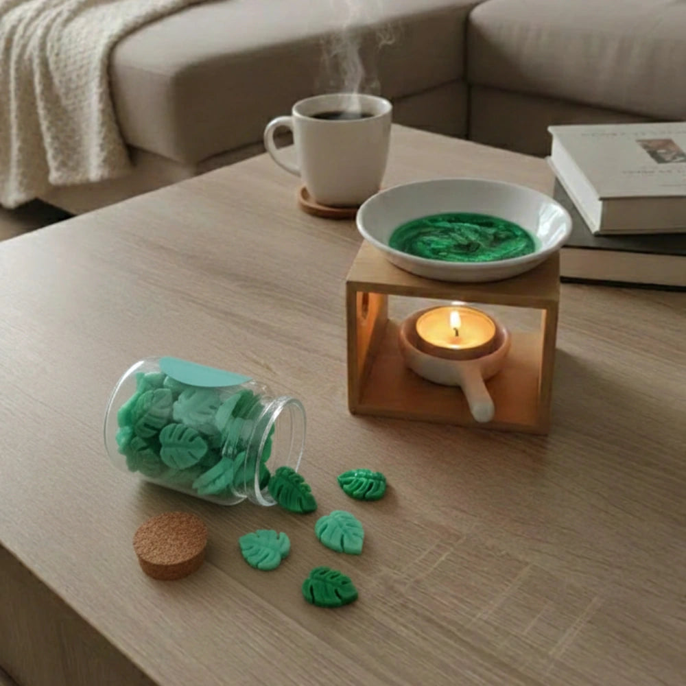 Minis fondants parfumés monstera , cire de soja, parfums de grasse, made in france, carcassonne avec brûle parfum 