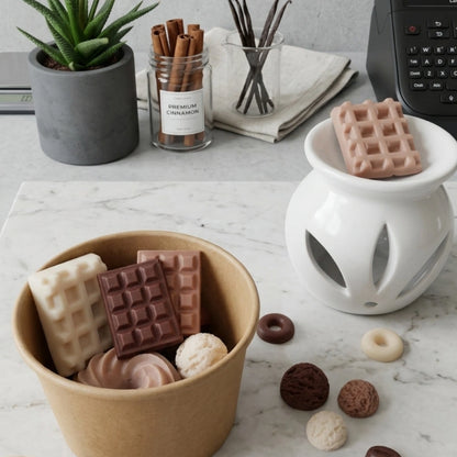 Box gourmande fondants, donuts, glace, café, chocolat avec brûle pafum décor professionnel