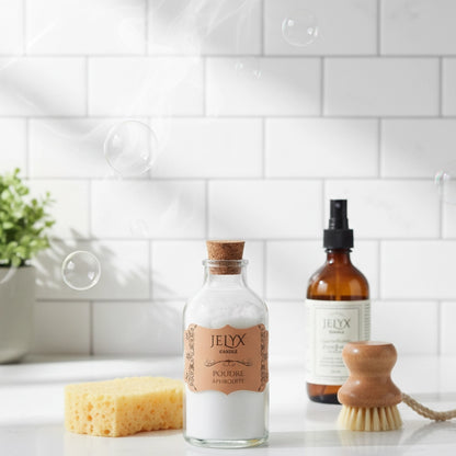 Poudre d'aspirateur parfumée en fiole et produits ménagers