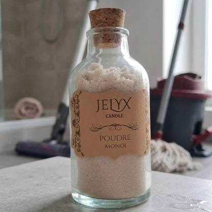 Poudre d'aspirateur parfumée en fiole, aspirateur et serpillère
